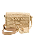 Prada Raffia Logo Flap Shoulder Bag